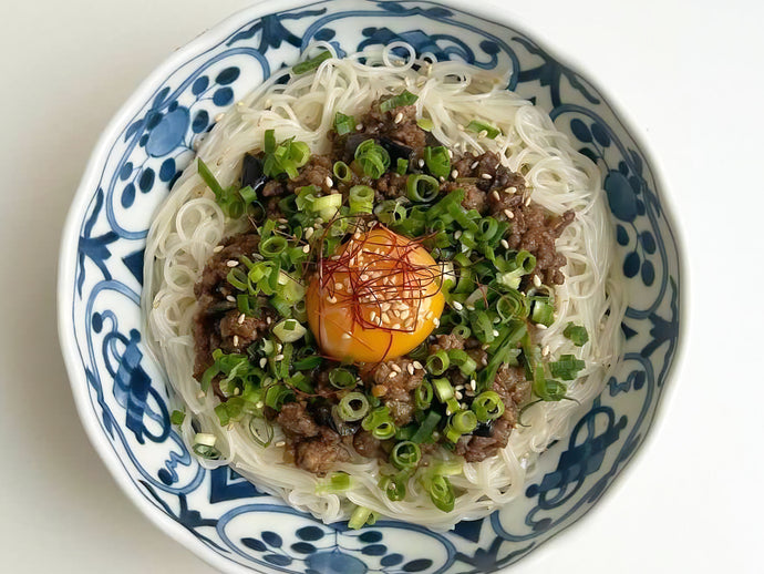 ナスと肉味噌の素麺